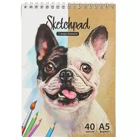Скетчбук А5 40л 48л "Бульдог" белый офсет, крафт. бумага 80г/м2, карт.обл., гребень