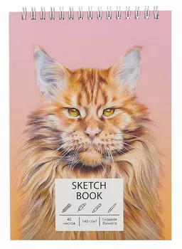 Скетчбук А5 40л "Мейн-кун" белый офсет, 140г/м2, евроспираль
