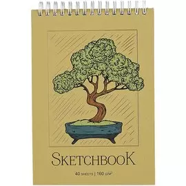 Скетчбук А5 40л "Бонсай" блок 160г/м2, тонир. картон, фольга, спираль