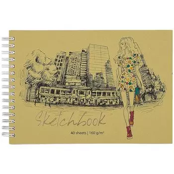 Скетчбук А5 40л "City girl" блок 160г/м2, тонир. картон, фольга, спираль