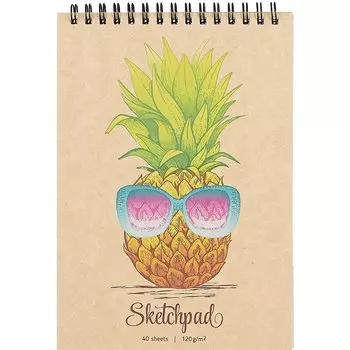 Скетчбук А5 40л "Диско ананас" белый офсет, 120г/м2, спираль