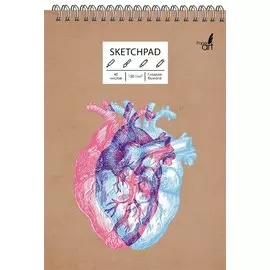 Скетчбук А5 40л "Heart", 120г/м2, обложка крафт картон, выборочный лак, евроспираль