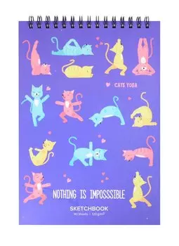 Скетчбук А5 40л "Йога кошки" 120г/м2, тв. обложка, евроспираль