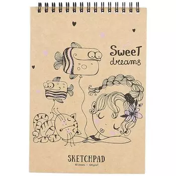 Скетчбук А5 40л "Сладкие мечты" белый офсет, 120г/м2, спираль