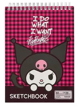 Скетчбук А5 60л "Куроми малиновая клетка" гребень, блок 120г/м2