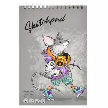 Скетчбук А5 60л "Смешные животные" белый офсет, 100г/м2, тв.обложка., гребень