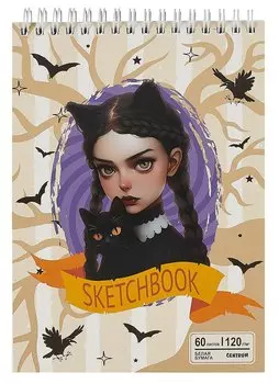 Скетчбук А5 60л " Вэнсдэй коллаж" гребень, обложка картонбелый офсет, 120г/м2