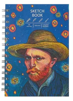 Скетчбук А5 60л "Винсент" белый офсет, 120г/м2, софт.тач., евроспираль