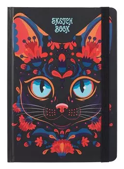 Скетчбук А5 80л "КОТ ЛЯ РУС" 100г/м2, тв.обложка, выб.лак, резинка, мат.ламинация