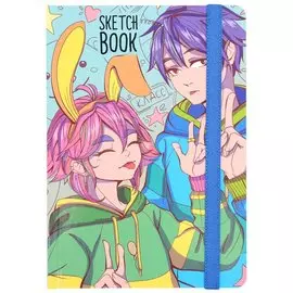 Скетчбук А5 80л "Аниме. Всё будет хорошо" 70г/м2, кремовая бумага, тв. переплет, выб. лак, резинка