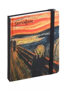 Скетчбук А5 80л "Эдвард Мунк. Крик" 70г/м2, кремовая бумага, тв. переплет, резинка