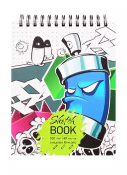 Скетчбук А6+ 125*160 40л "Graffiti" белый офсет, 100г/м2, тв.обложка, евроспираль
