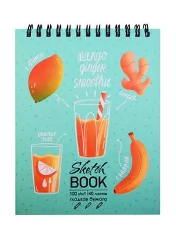 Скетчбук А6+ 125*160 40л "Время смузи" белый офсет, 100г/м2, тв.обложка, евроспираль