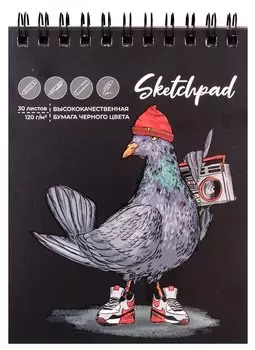 Скетчбук А6 30л "Голубь" черн.внутр.блок, 120г/м2, гребень