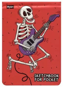 Скетчбук А6 48л "Sketchbook for Pocket. Рок гитара" 120г/м2, резинка, тв.обложка