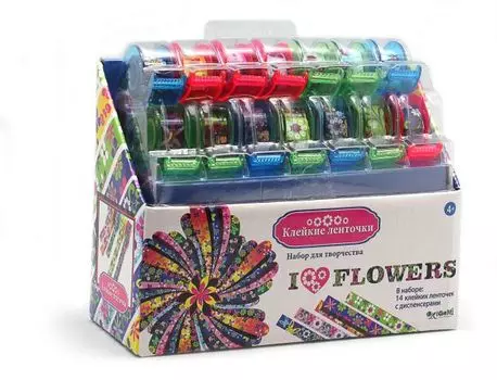 Скрапбукинг. Ленты. Я люблю цветы. Большой набор. 14 шт (1. 2см*2. 8 м) в диспенсере арт. 02064