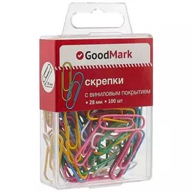 Скрепки 28мм 100шт винил, ассорти, пл/уп, GoodMark