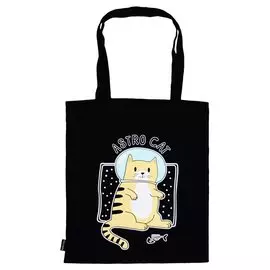 Сумка-шоппер Кот-космонавт Astro cat черная, текстиль 40см.*32см.