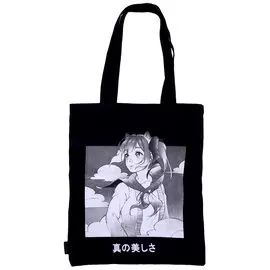 Сумка-шоппер Аниме Девушка и облака ,Сёдзё, черная, текстиль 40см.*32см.