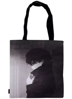 Сумка-шоппер Аниме Синтонимы Персонаж в плаще (ч/б) (Медина Мирай), черная (текстиль) (40х32)