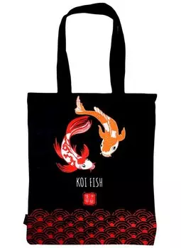 Сумка-шоппер Японские карпы Кои черная, текстиль 40см.*32см.