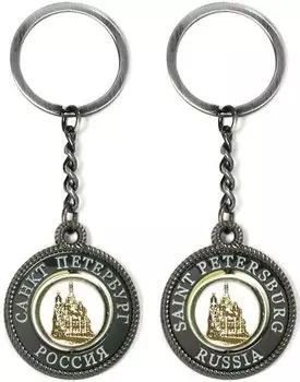 Сувенир, АКМ, Брелок-канат,"Храм "Спас-на-Крови", цвет черный жемчуг, металлическая вставка