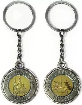 Сувенир, АКМ, Брелок-канат, "Храм "Спас-на-Крови".-Разводной мост.", цвет античное олово, металлическая вставка