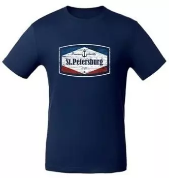 Сувенир, АКМ, Футболка СПб. Эмблема прямоугольная цвет т-синий, р-р S