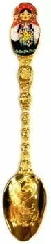 Сувенир, АКМ, Ложка, "Матрешка", эмаль, цвет золото, в блистере, в ассортименте