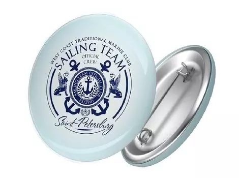 Сувенир, АКМ, Значок круглый "СПБ.SAILING TEAM" 4,4см, металл