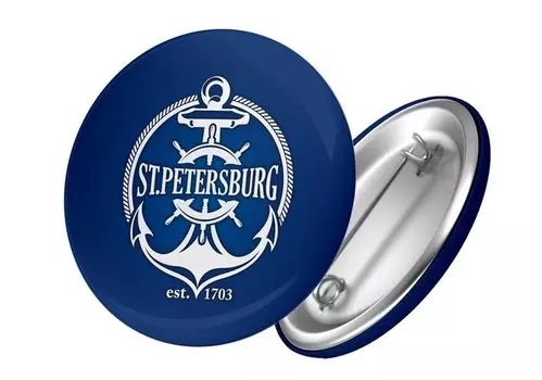Сувенир, АКМ, Значок круглый "СПБ.Якорь" на синем фоне 4,4см, металл