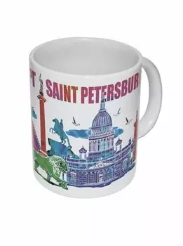 Сувенир Кружка "СПб коллаж Лев с шаром, Александрийский столп" фарфор, 350мл [00084]