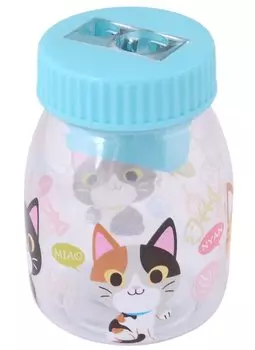 Точилка 2отв. с контейнером "Кот" ассорти