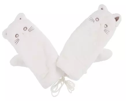 Митенки Котики (белые) (иск.мех) (12-38092-202406-3), Bookvalno