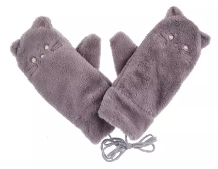 Митенки Котики (серые) (иск.мех) (12-38092-202406-1), Bookvalno