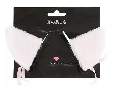 Заколки Аниме Ушки (белые) (иск.мех) (6х6) (2 шт) (12-DaKui-001)