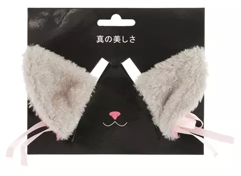 Заколки Аниме Ушки (серые) (иск.мех) (6х6) (2 шт) (12-DaKui-006)