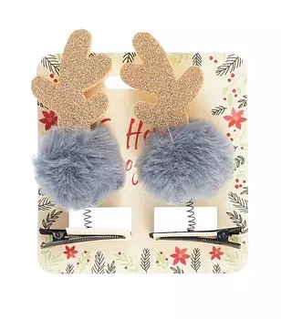 Заколки новогодние Помпоны с рожками (2шт) (текстиль) (12-06141-P6)