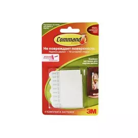 Застежки 04шт сцепляемые клейкие, легкоудал., для рамок и картин, макс.0,45кг, блистер, подвес, Command 3M