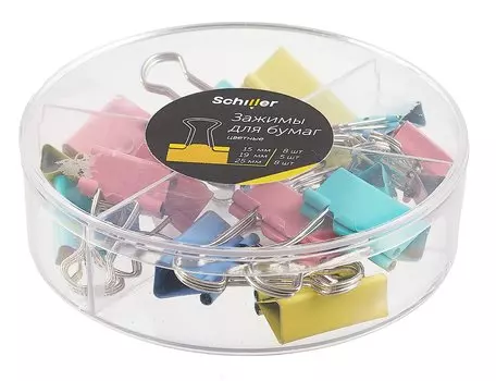 Зажимы для бумаг 15мм 08шт, 19мм 05шт, 25мм 08шт цветные, пласт/уп