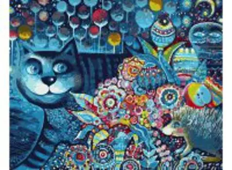 Живопись на холсте 40*50 см. Индиго кот (083-АВ)