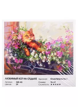 Живопись на холсте по номерам "Любимый кот на отдыхе", 30 х 40 см