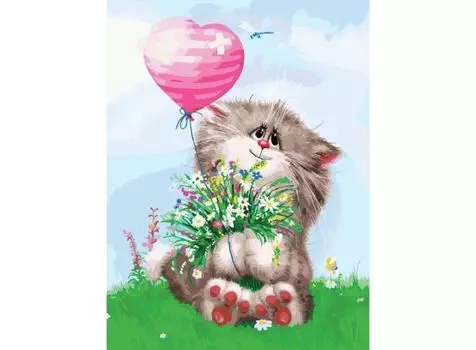 Живопись на картоне 30*40 Кот с букетом (3002-CS)