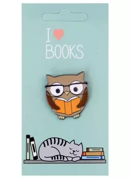Значок I love books Сова с книгой (металл) (12-08599-965)