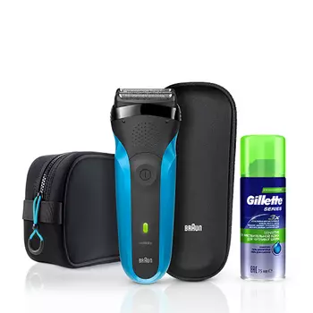 Электробритва Braun Series 3 310ts + гель Gillette + футляр + несессер