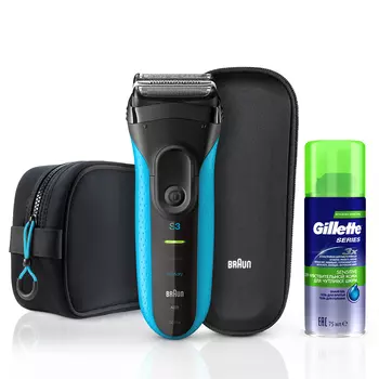 Электробритва Braun Series 3 ProSkin 3010ts + гель Gillette + футляр + несессер