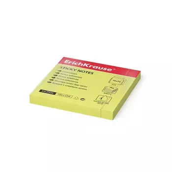 Бумага для заметок с клеевым краем ErichKrause Neon, 75х75 мм, 80 листов, желтый