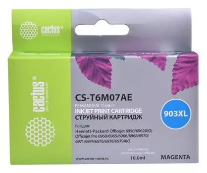 Cтруйный картридж Cactus CS-T6M07AE (HP 903XL) пурпурный увеличенной емкости для HP OfficeJet 6950 (P4C78A), 6960 Pro (J7K33A), 6970 Pro (825 стр.)
