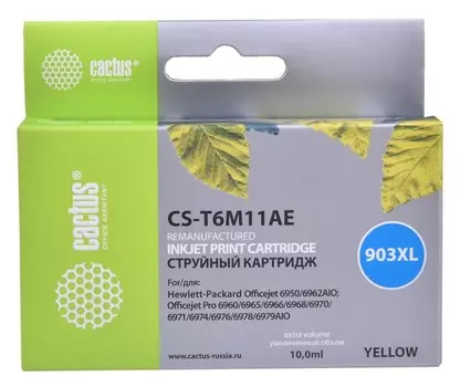 Cтруйный картридж Cactus CS-T6M11AE (HP 903XL) желтый увеличенной емкости для HP OfficeJet 6950 (P4C78A), 6960 Pro (J7K33A), 6970 Pro (825 стр.)