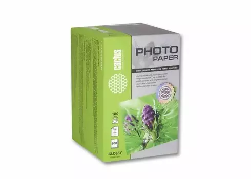 Фотобумага Cactus CS-GA6180500 10x15, 180г/м2, 500л, белая глянцевая для струйной печати